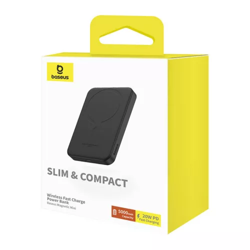Baseus mágneses mini powerbank, 5000 mAh, USB-C, 20 W (fekete)