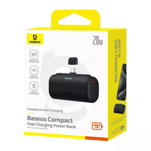 Baseus Compact powerbank 5000 mAh, 20 W, USB-C, fekete