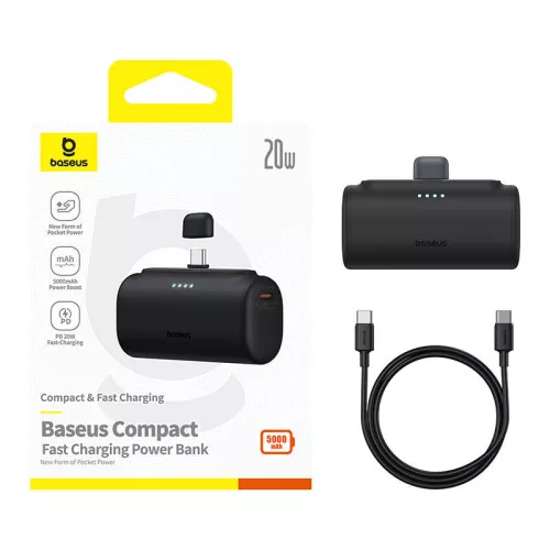 Baseus Compact powerbank 5000 mAh, 20 W, USB-C, fekete