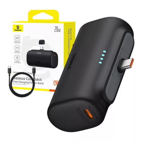 Baseus Compact powerbank 5000 mAh, 20 W, USB-C, fekete