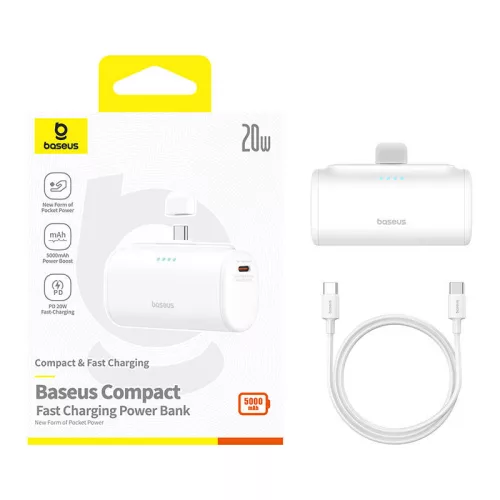 Baseus Compact 5000 mAh 20 W USB-C powerbank, fehér