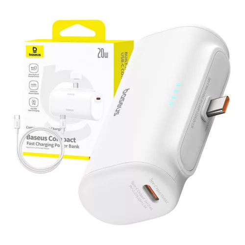Baseus Compact 5000 mAh 20 W USB-C powerbank, fehér