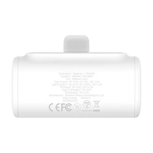 Baseus Compact powerbank, 5000 mAh, 20 W (fehér)