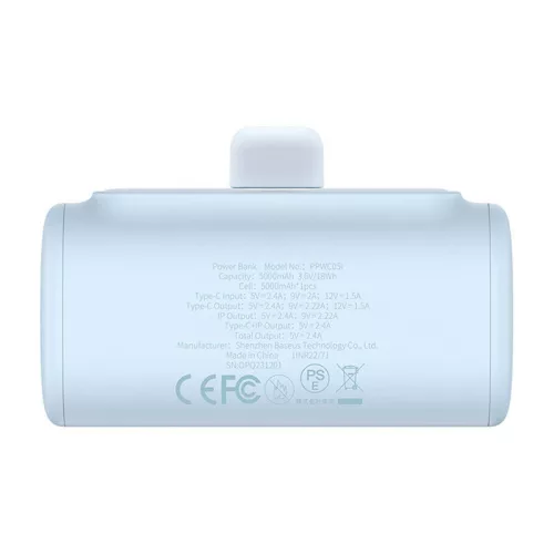 Baseus Compact 5000 mAh 20 W powerbank Lightning-csatlakozóval, kék