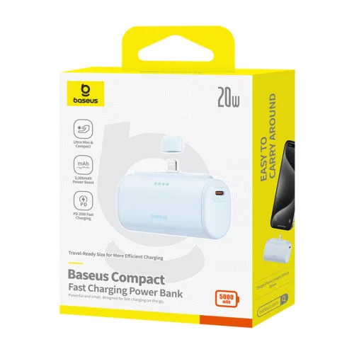 Baseus Compact 5000 mAh 20 W powerbank Lightning-csatlakozóval, kék