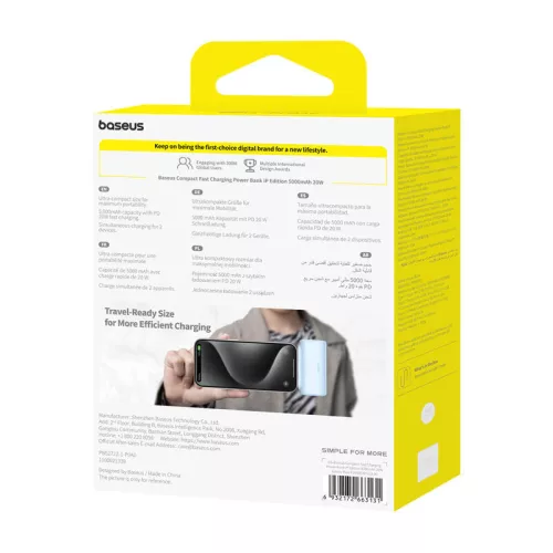 Baseus Compact 5000 mAh 20 W powerbank Lightning-csatlakozóval, kék