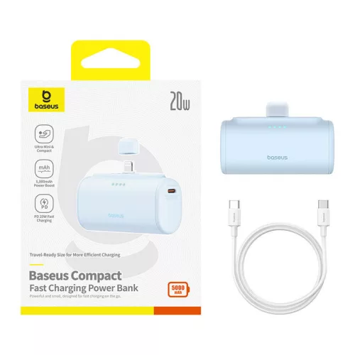 Baseus Compact 5000 mAh 20 W powerbank Lightning-csatlakozóval, kék