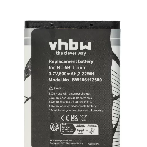VHBW Mobile Phone Battery for Blu N5B80T - 600 mAh 3.7 V Li-Ion