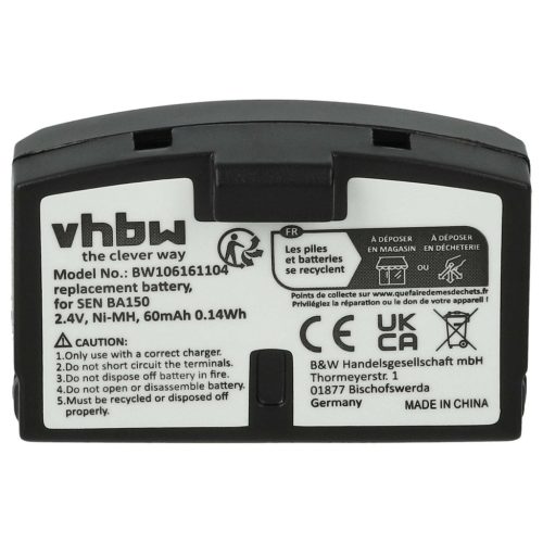 VHBW Drahtloser Kopfhörer Akku Sennheiser BA151, BA150, BA152 - 60 mAh 2,4 V NiMH