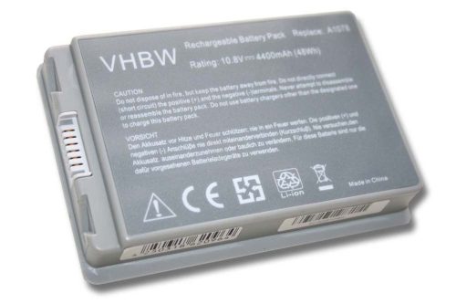 VHBW Notebook Battery Apple A1148, A1045, A1078, M9325 - 4400 mAh 10.8 V Li-Ion, anthracite gray