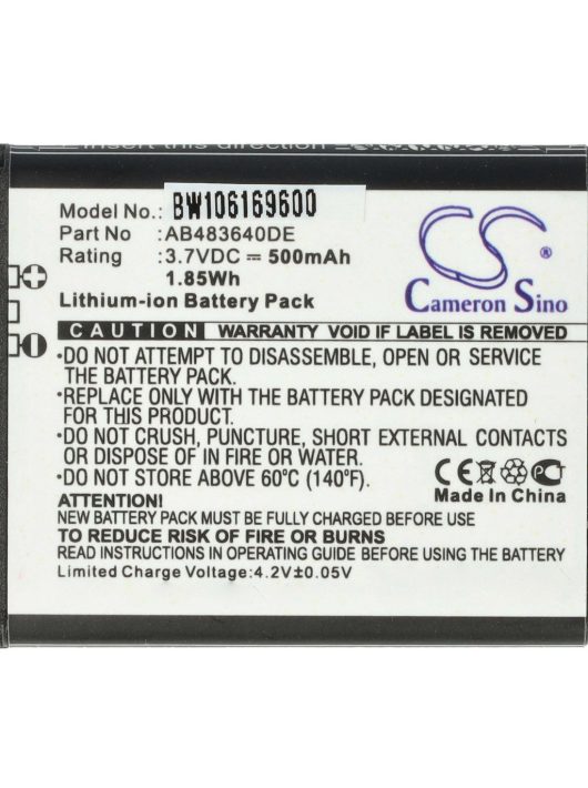 Mobiltelefon akkumulátor  Samsung AB483640DE készülékhez - 650 mAh 3,7 V Li-Ion