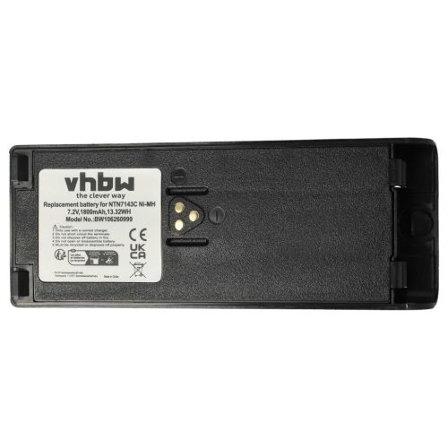 VHBW Radioakku Motorola NTN7143B, NTN7143C, NTN7143A, NTN7143 - 1800 mAh 7,5 V NiMH + Gürtelclip