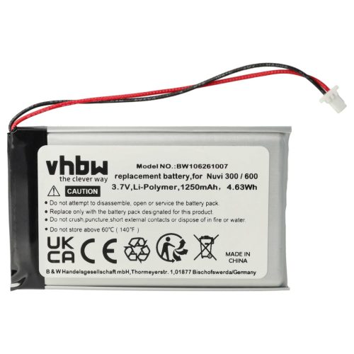 VHBW GPS Battery Garmin 361-00019-02 - 1250 mAh 3.7 V Li-polymer