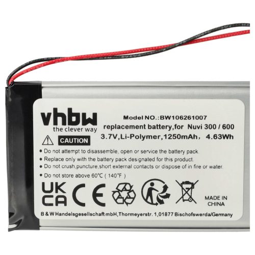 VHBW GPS Battery Garmin 361-00019-02 - 1250 mAh 3.7 V Li-polymer