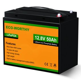   Eco-Worthy LiFePO4 12V 50Ah lítium-vasfoszfát akkumulátor - Prémium minőségű napelemes tároló akkumulátor lakóautókhoz, hajókhoz és off-grid rendszerekhez
