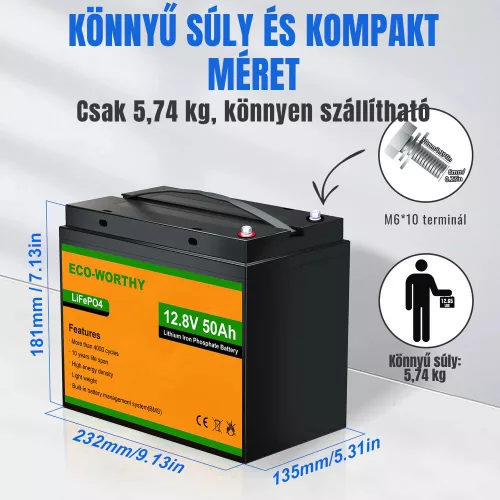 Eco-Worthy LiFePO4 12V 50Ah Lithium-Eisenphosphat-Akku - Premium-Qualität Solar-Speicherakku für Wohnmobile, Boote und Off-Grid-Systeme