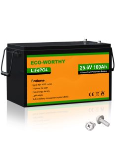   Eco-Worthy 25,6V 100Ah LiFePO4 lítium-vasfoszfát akkumulátor fém házzal, Bluetooth funkcióval - Nagy teljesítményű napelemes és off-grid energiatároló