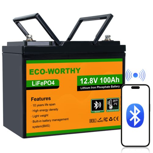 Eco-Worthy 12V 100Ah LiFePO4 lithium iron phosphate battery with Bluetooth - for RVs, boats, solar off-grid systems