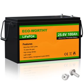   Eco-Worthy 25,6V 100Ah LiFePO4 lítium-vasfoszfát akkumulátor, napelemes és off-grid energiatároló