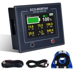   Eco-Worthy 200A Akkumulátor Monitor 3.5" Érintőkijelzővel és Hall Szenzorral – AGM és LiFePO4 akkumulátorokhoz (9–100V)