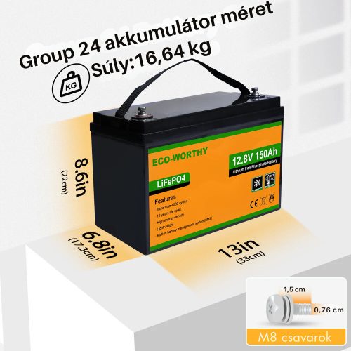 Eco-Worthy 12V 150Ah LiFePO4 lithium iron phosphate battery with Bluetooth function - Deep cycle battery for solar systems, RVs, and off-grid applications