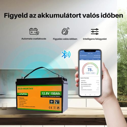 Eco-Worthy 12V 150Ah LiFePO4 lithium iron phosphate battery with Bluetooth function - Deep cycle battery for solar systems, RVs, and off-grid applications