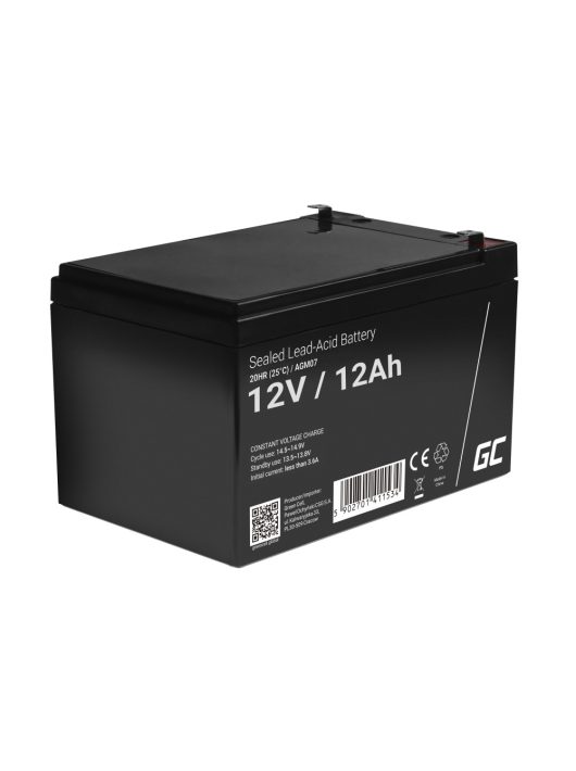 AGM VRLA gondozásmentes ólom akkumulátor / akku 12V 12Ah AGM07 elektromos járművekhez, pénztárgépekhez, játékokhoz