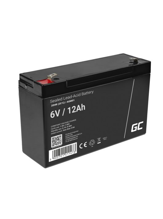 AGM VRLA gondozásmentes ólom akkumulátor / akku 6V 12Ah AGM01 riasztókhoz, pénztárgépekhez, játékokhoz
