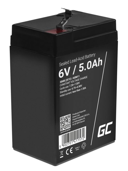 AGM VRLA gondozásmentes ólom akkumulátor / akku 6V 5Ah AGM11 riasztókhoz, pénztárgépekhez, játékokhoz