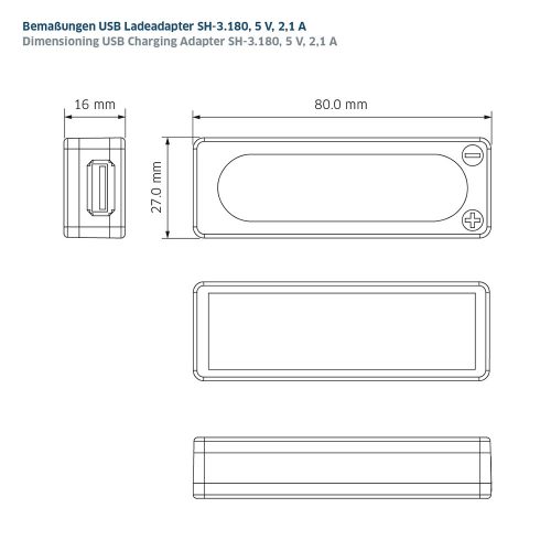 USB Charging Adapter & voltage tester Staudte Hirsch SH-3.180, 5 V, 2.1 A