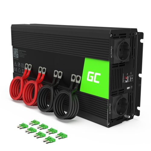 Green Cell Autós Inverter 12V-ról 230V-ra (feszültség növelő) 3000W/6000W Módosított szinuszhullám INV12 személyautóhoz, lakóautóhoz, lakókocsihoz