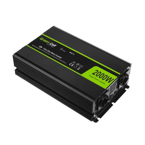 Green Cell Autós Inverter 12V-ról 230V-ra (feszültség növelő) 2000W/4000W Tiszta szinuszhullám INV11 személyautóhoz, lakóautóhoz, lakókocsihoz