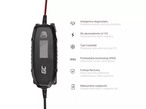 Automatisches Ladegerät für Auto- und Motorradakkus 6V / 12V (4A) mit intelligenter Diagnose und Krokodilklemmen ACAGM07