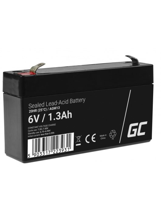 AGM VRLA gondozásmentes ólom akkumulátor / akku 6V 1.3 Ah AGM13 riasztókhoz, pénztárgépekhez, játékokhoz