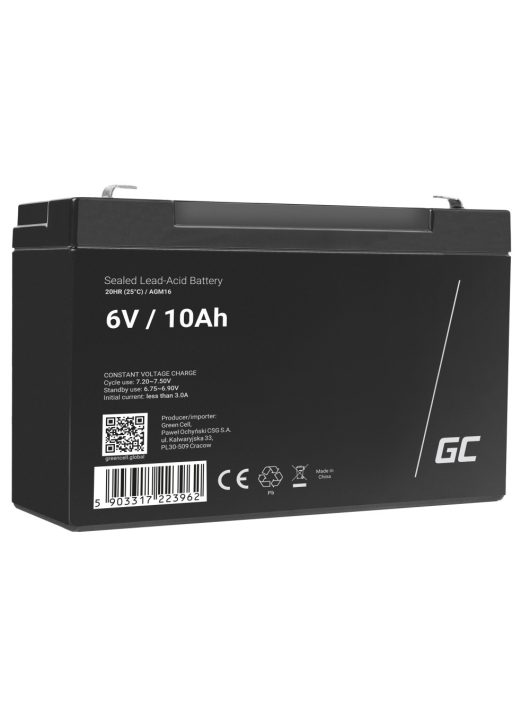 AGM VRLA gondozásmentes ólom akkumulátor / akku 6V 10 Ah AGM16 riasztókhoz, pénztárgépekhez, játékokhoz
