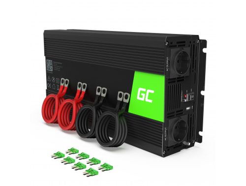 Green Cell Autós Inverter 12V-ról 230V-ra (feszültség növelő) 3000W/6000W, Tiszta szinuszhullám INV15 személyautóhoz, lakóautóhoz, lakókocsihoz