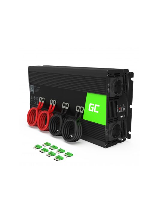 Green Cell Autós Inverter 12V-ról 230V-ra (feszültség növelő) 3000W/6000W, Tiszta szinuszhullám INV15 személyautóhoz, lakóautóhoz, lakókocsihoz