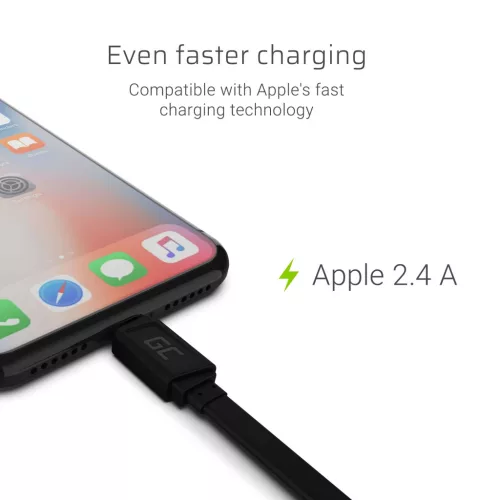 GCmatte Lightning Flachkabel 25 cm Länge mit Unterstützung für Schnellladefunktion Apple 2.4A KABGC02