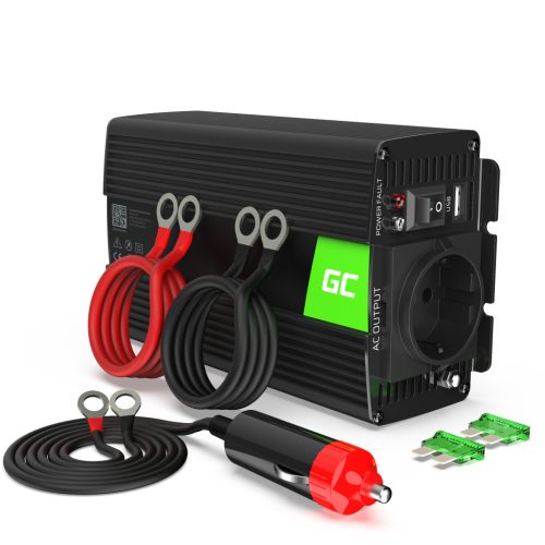 Green Cell Autós Inverter 12V-ról 230V-ra (feszültség növelő) 500W/1000W, Tiszta szinuszhullám INV16 személyautóhoz, lakóautóhoz, lakókocsihoz
