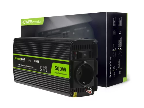 Green Cell Autoinverter 12V auf 230V (Spannungswandler) 500W/1000W, Reine Sinuswelle INV16 für PKW, Wohnmobil, Wohnwagen