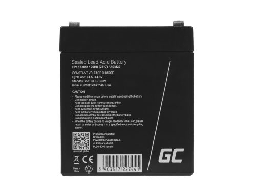 AGM VRLA wartungsfreier Bleiakku / Akku 12V 5Ah AGM27 für Alarmanlagen, Registrierkassen, Spielzeuge