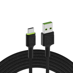   Kabel Ray USB Kabel - USB-C 120cm mit grüner LED-Beleuchtung und schneller Ultra Charge, QC 3.0 Unterstützung KABGC06