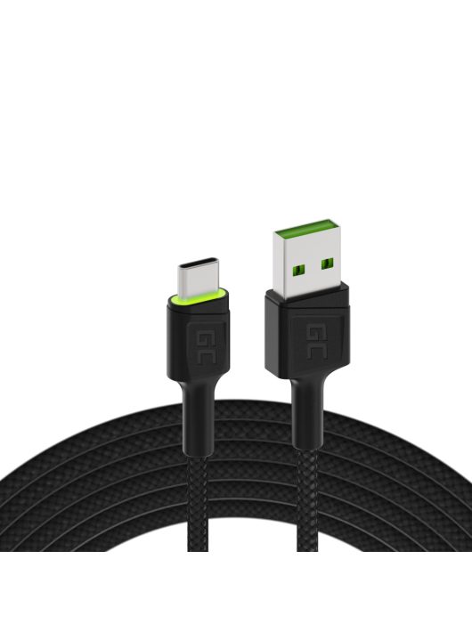 Kábel Ray USB Kábel - USB-C 120cm zöld LED világítással és gyors töltés Ultra Charge, QC 3.0 támogatással KABGC06