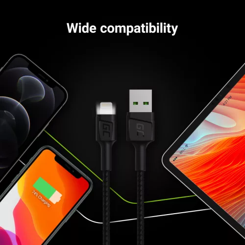 Kabel Ray USB-A - Lightning 120cm mit weißer LED-Beleuchtung und Unterstützung für Apple 2.4A Schnellladung KABGC05
