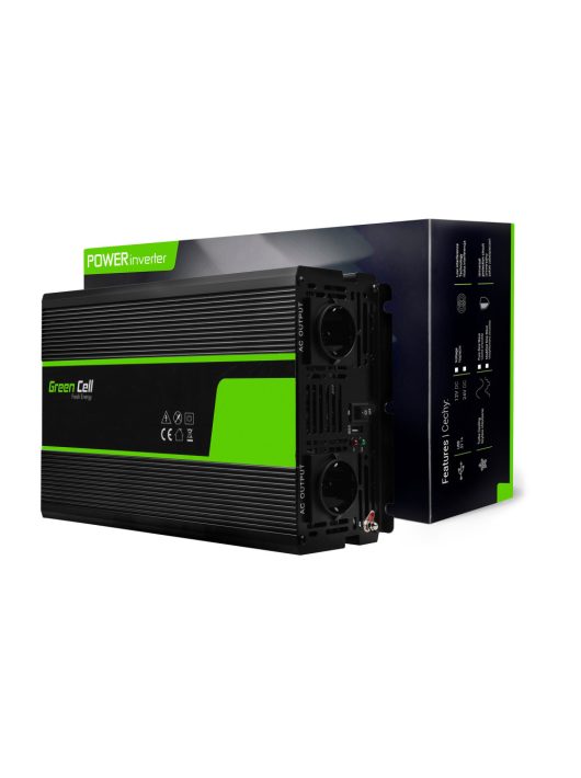 Green Cell Autós Inverter 24V-ról 230V-ra (feszültség növelő) 2000W/4000W Tiszta szinuszhullám INV20 buszhoz, kamionhoz, teherautóhoz