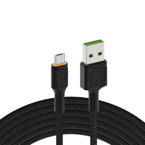 Ray USB kábel - Micro USB 200cm narancssárga LED háttérvilágítással, gyors töltésű Ultra Charge, QC 3.0 KABGC11