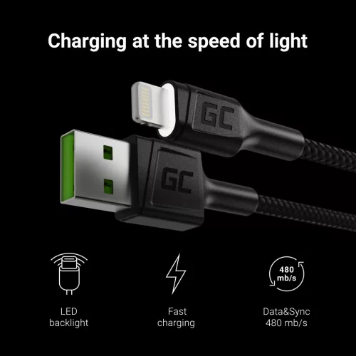 Ray USB Kabel - Lightning 200cm mit weißer LED Hintergrundbeleuchtung, schnelle Apple 2.4A Ladeunterstützung KABGC12