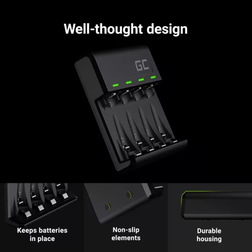 GC VitalCharger Ni-MH AA and AAA battery charger with Micro USB USB-C input GRADGC01