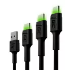 Set, 3x GC Ray USB-C 30cm, 120cm, 200cm USB-Kabel mit grüner LED-Hintergrundbeleuchtung, Ultra Charge, QC 3.0 Schnellladung KABGCSET01