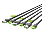 Szett, 3x GC Ray USB-C 120 cm-es USB kábel zöld LED háttérvilágítással, Ultra Charge, QC 3.0 gyorstöltéssel KABGCSET02